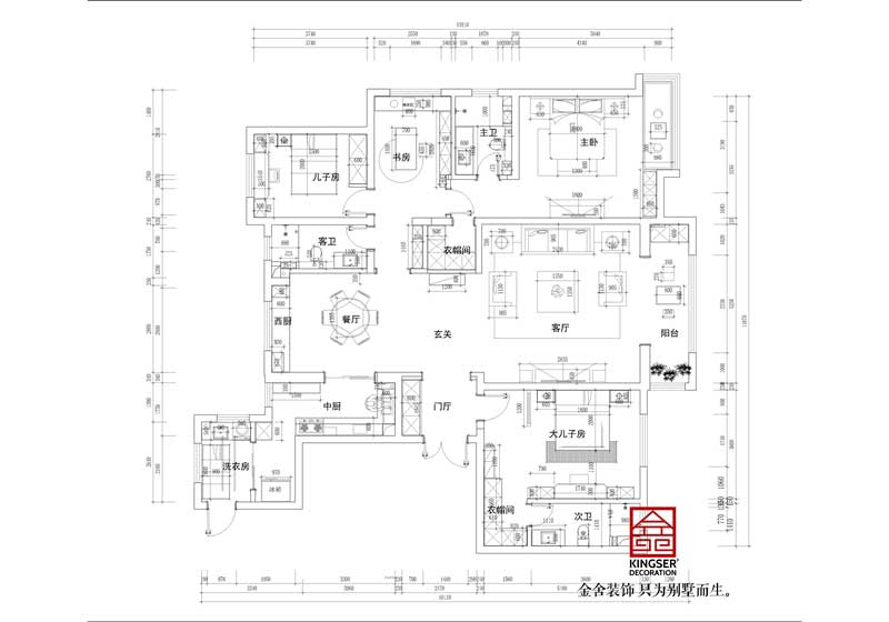  荣盛华府跃层装修215平米改造说明-平面布置图