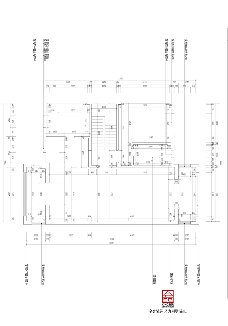 碧桂园别墅装修260平米户型二层原始平面图