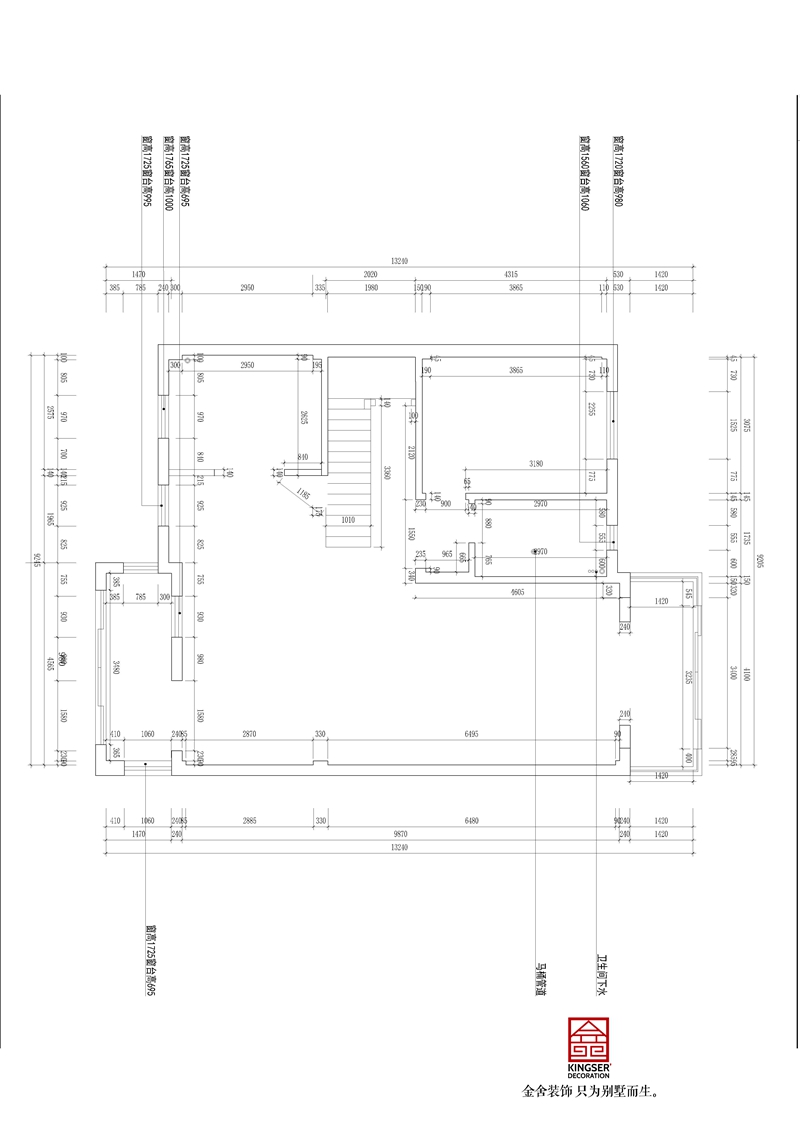 碧桂园别墅装修260平米户型一层原始平面图