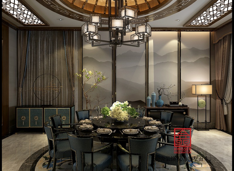 正定自建别墅1000平米中式风格装修-餐厅