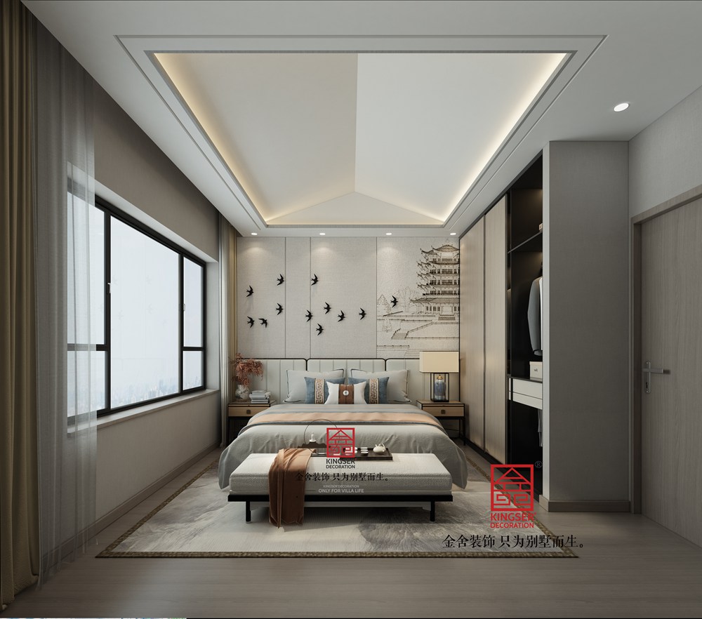 九里晴川143平米上叠新中式风格装修-卧室