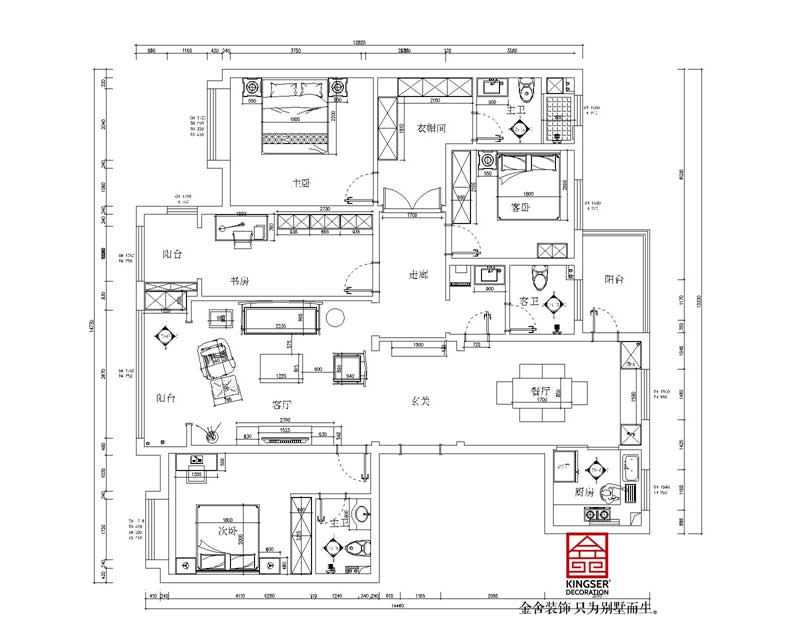 上林熙园196平米大平层户型装修设计方案